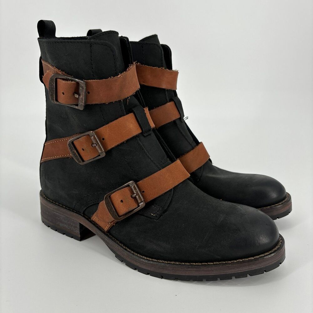 Wolverine Black Leather / Brown Buckle Lizzie Boot Size 5.5